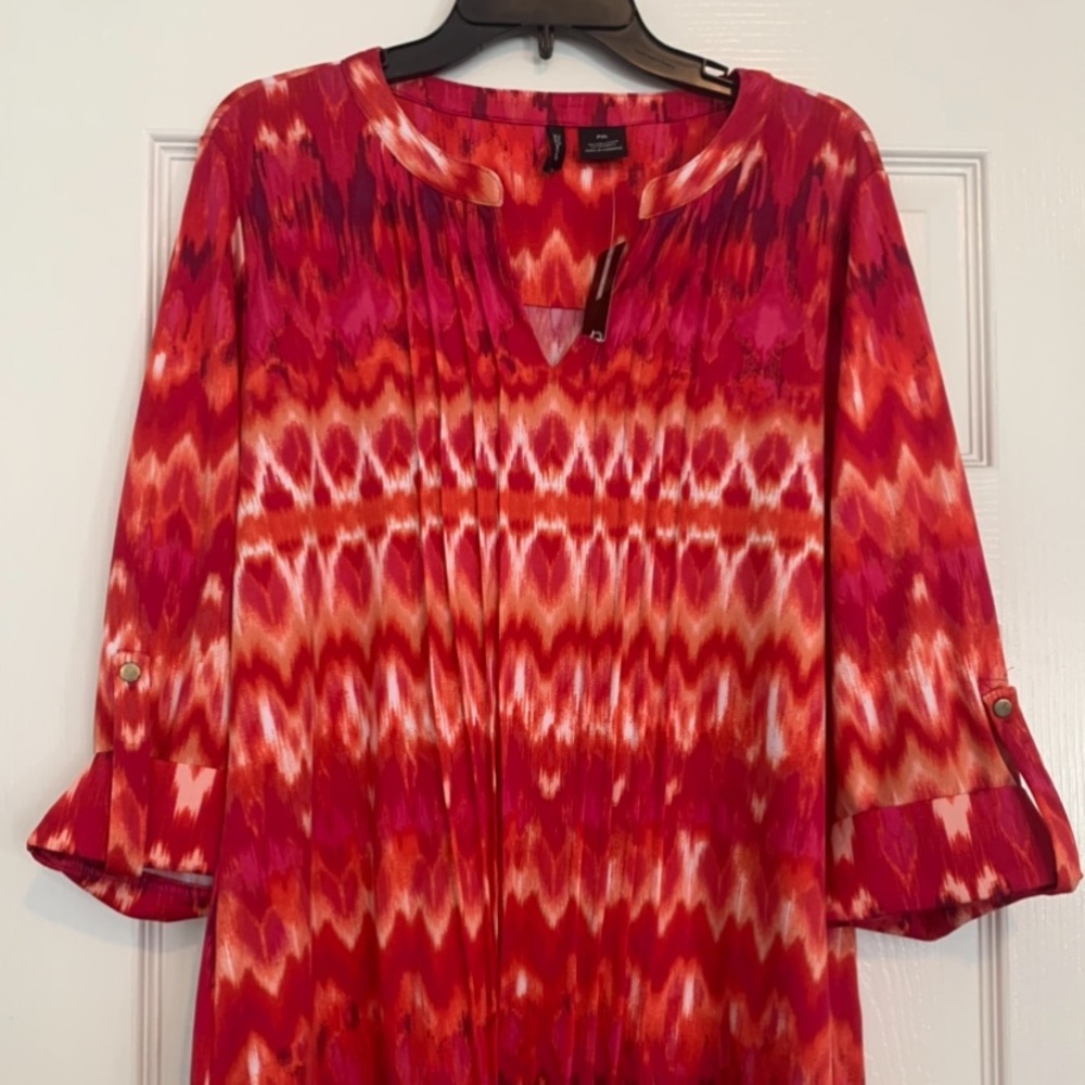 NWT Petite XL New Directions Red Pattern LS Shirt